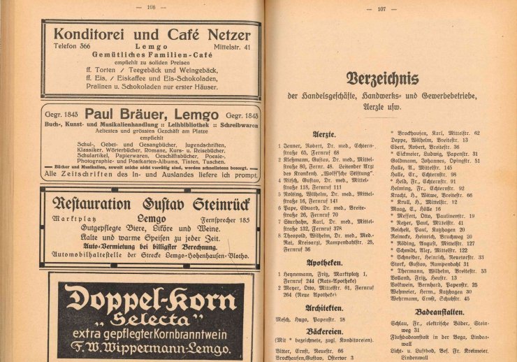 Gewerbeverzeichnis, Adressbuch Lemgo von 1925