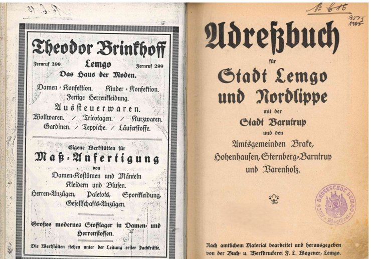 Adressbuch für Lemgo, 1925
