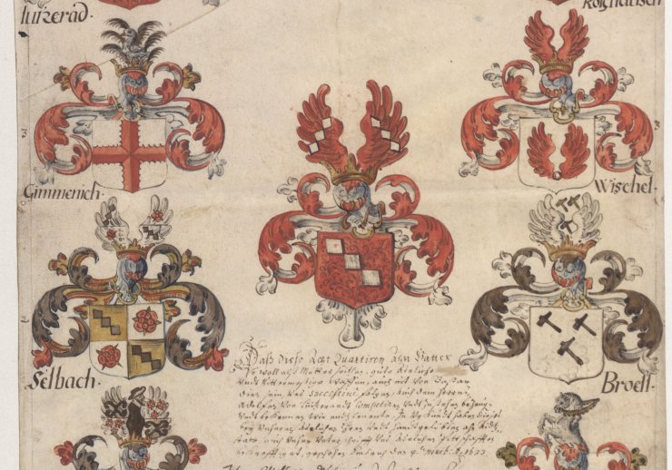 Verschiedene Wappen auf altem Papier